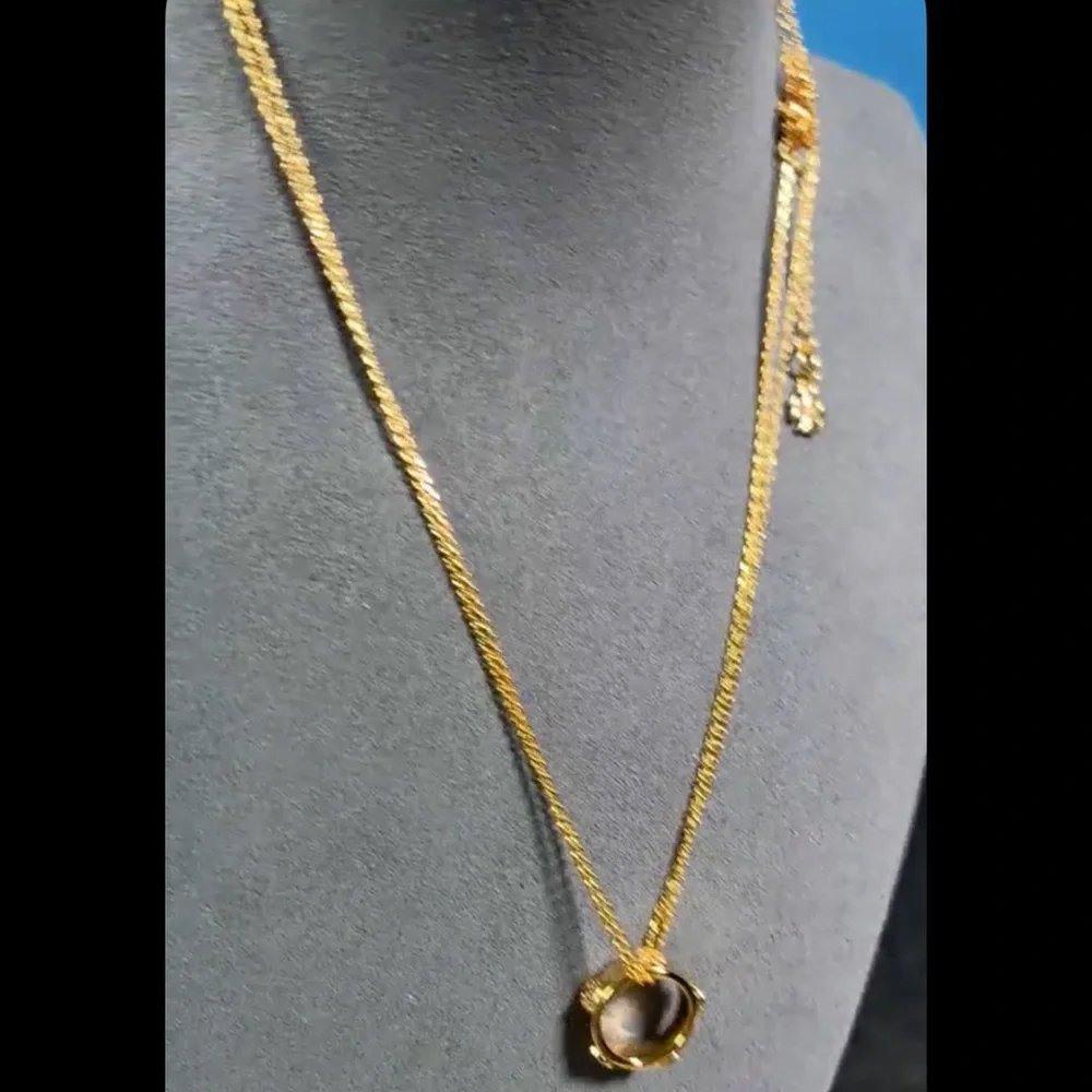 Tory Burch Icon ring pendant double chain in Tory gold NEW $129